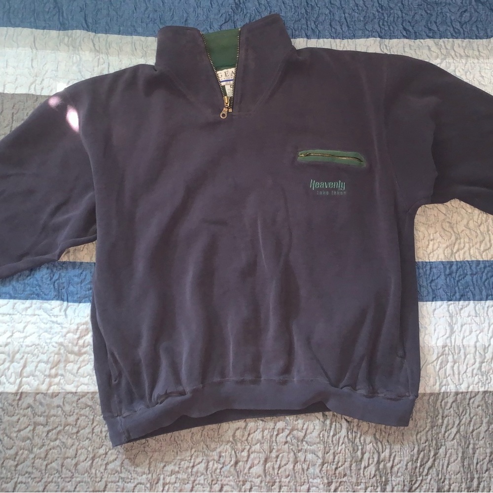 blue half zip hoodie. Size medium but fits loose like Large